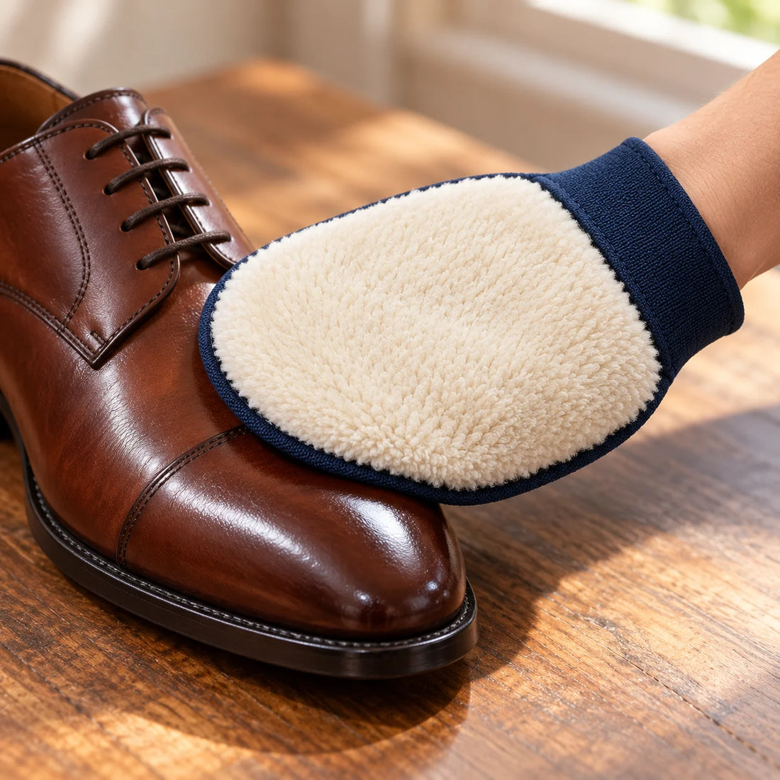 Soft Shoe Polishing Mitt — lifestyle view