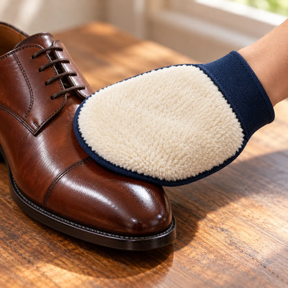 Soft Shoe Polishing Mitt — lifestyle view