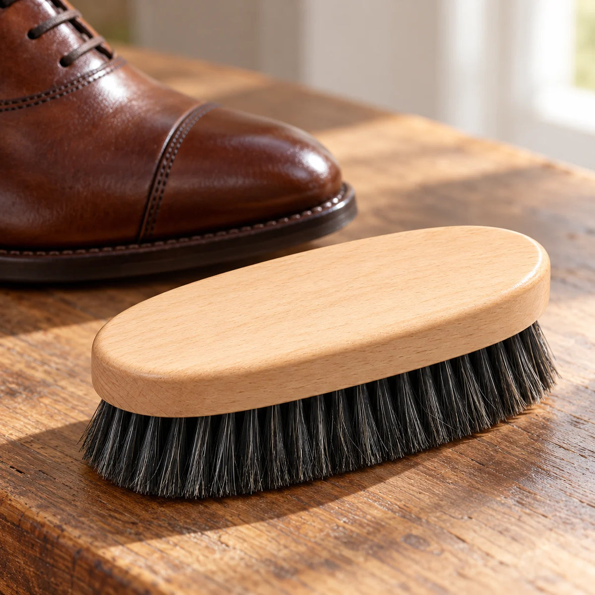 Wood-Back Shoe Brush — lifestyle view
